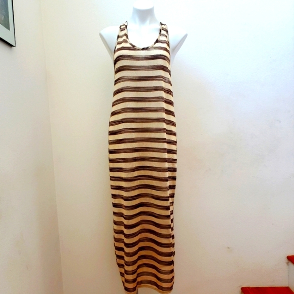 Elif for Jordan Taylor Women's Knit Black & Gold Striped A- Line Tank Dress - Picture 10 of 10